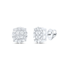 10kt White Gold Womens Round Diamond Fashion Cluster Earrings 1/4 Cttw