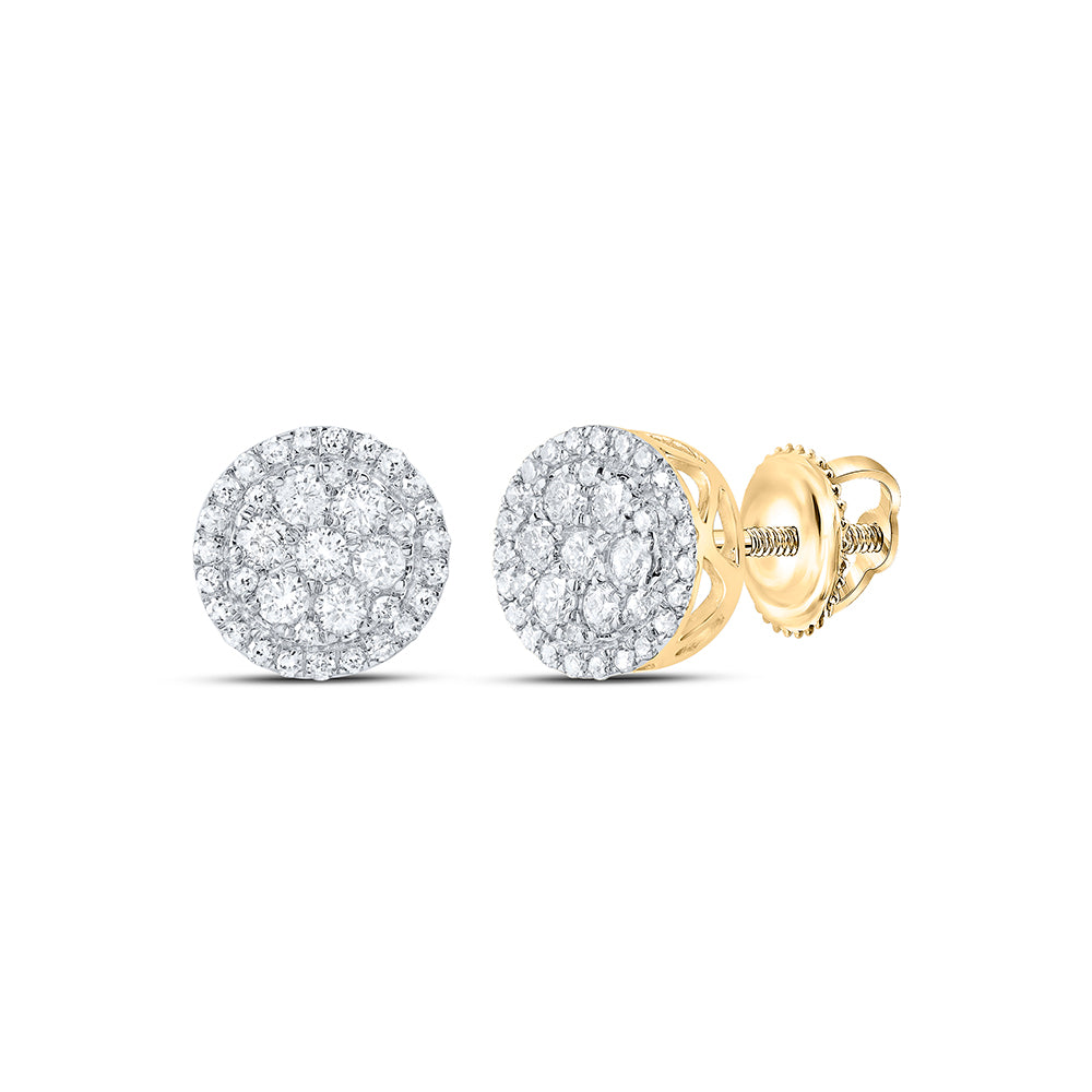 10kt Yellow Gold Womens Round Diamond Fashion Cluster Earrings 1/2 Cttw