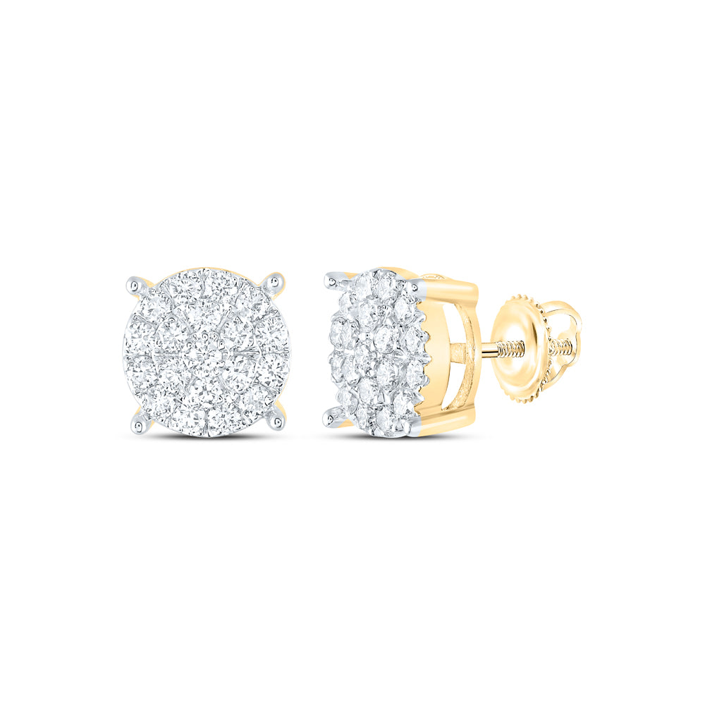 10kt Yellow Gold Womens Round Diamond Fashion Cluster Earrings 1.00 Cttw