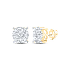10kt Yellow Gold Womens Round Diamond Fashion Cluster Earrings 1.00 Cttw