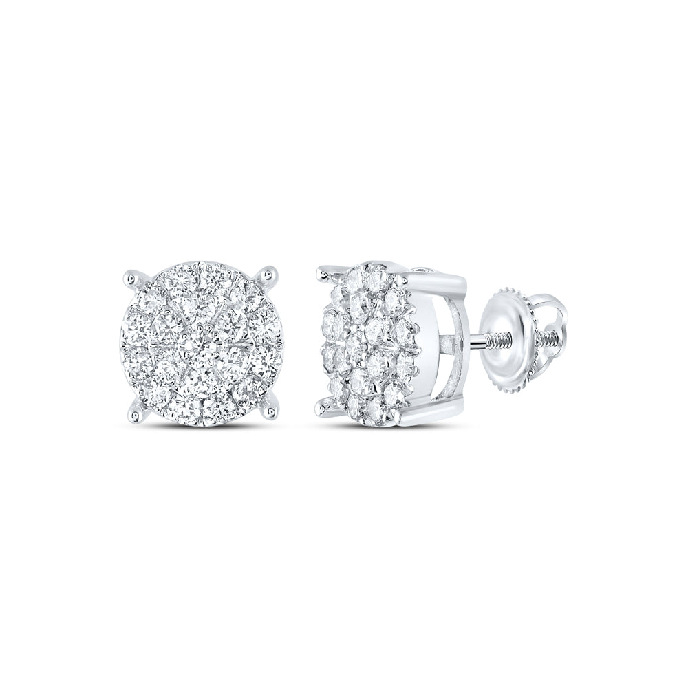 10kt White Gold Womens Round Diamond Fashion Cluster Earrings 1.00 Cttw