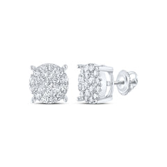 10kt White Gold Womens Round Diamond Fashion Cluster Earrings 1.00 Cttw