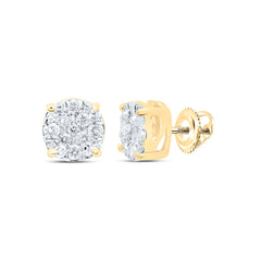 10kt Yellow Gold Womens Round Diamond Fashion Cluster Earrings 1/4 Cttw