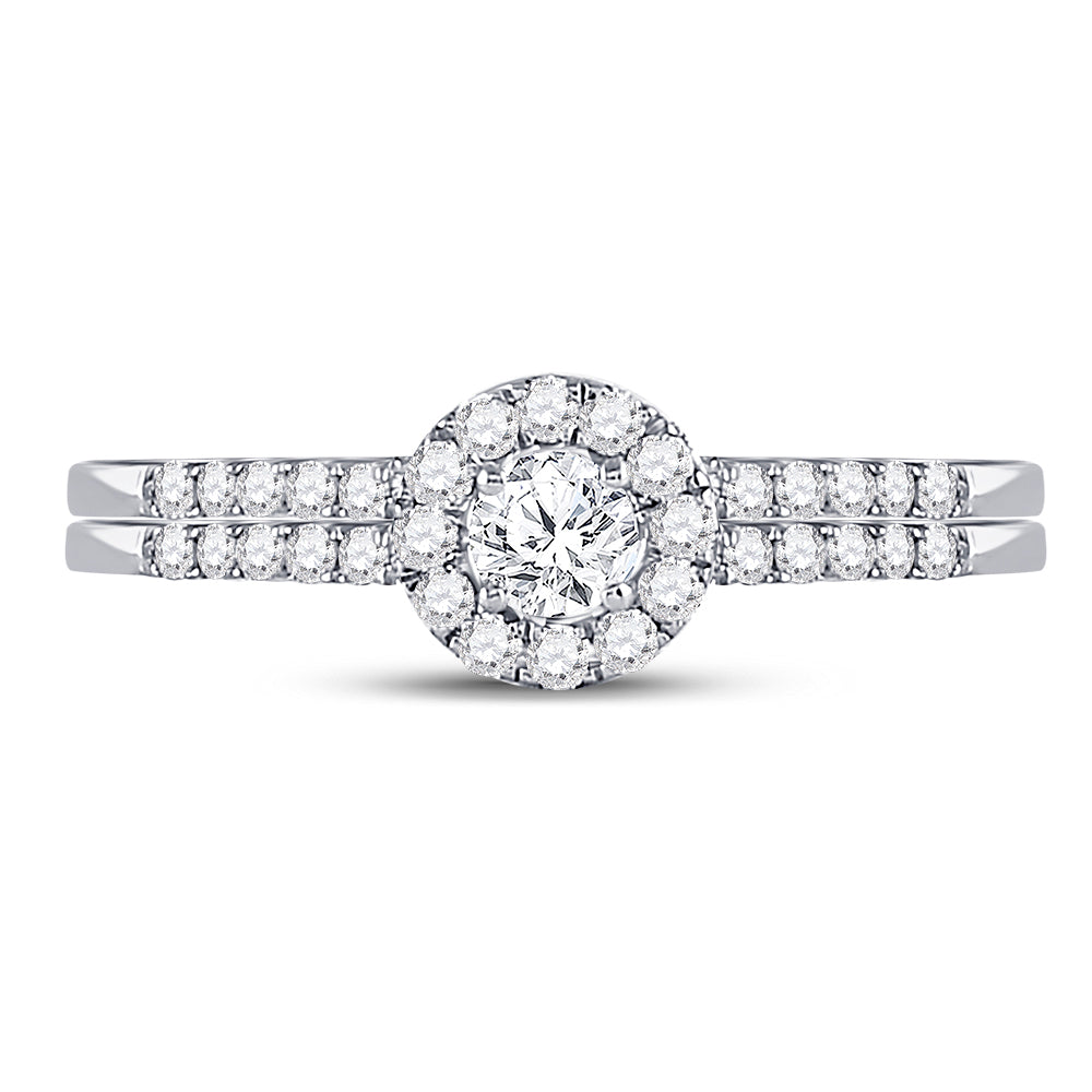 10kt White Gold Womens Round Diamond Bridal Wedding Engagement Ring Band Set 1/2 Cttw