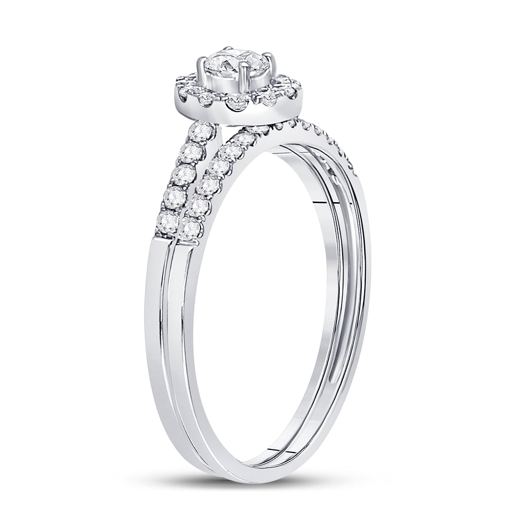 10kt White Gold Womens Round Diamond Bridal Wedding Engagement Ring Band Set 1/2 Cttw