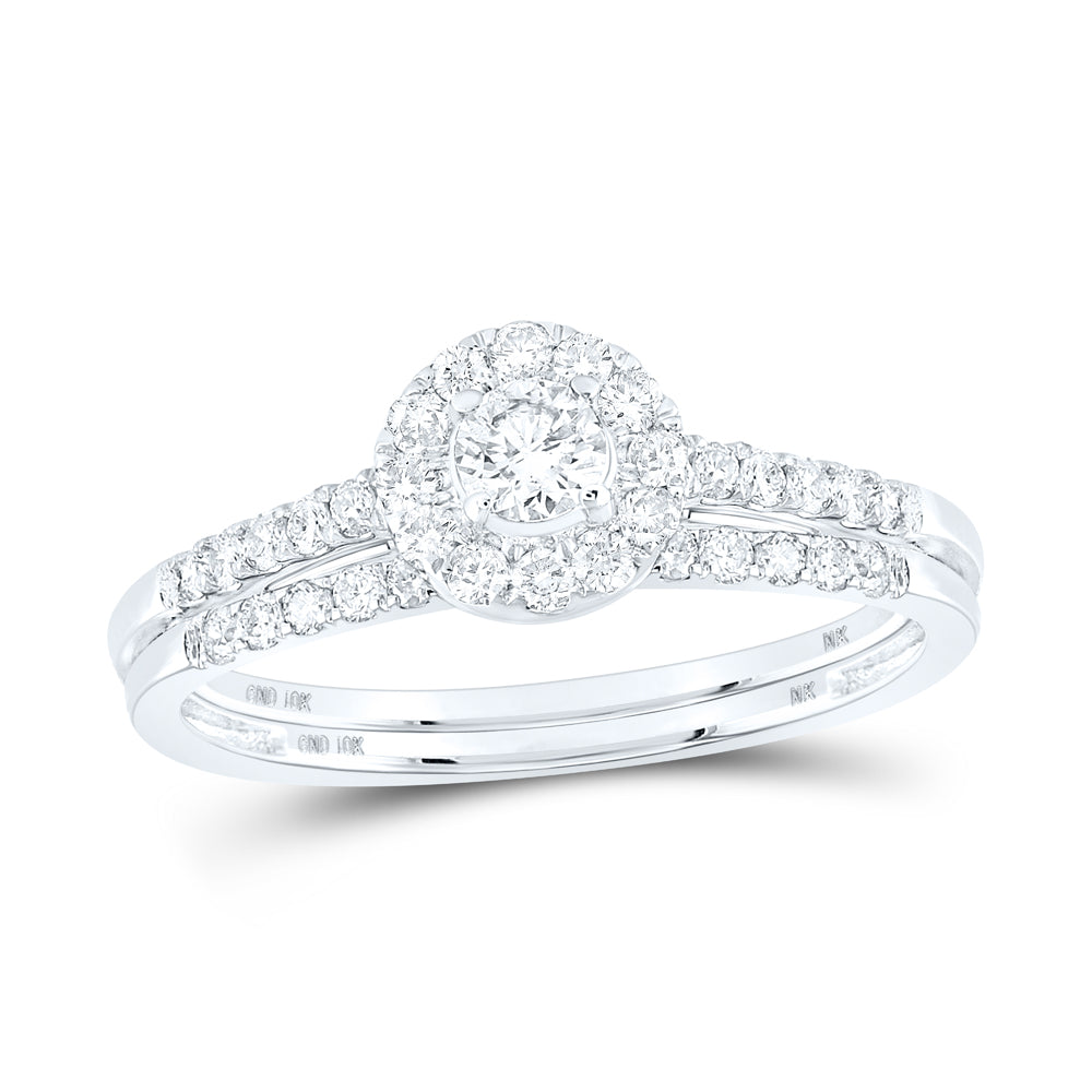 10kt White Gold Womens Round Diamond Bridal Wedding Engagement Ring Band Set 1/2 Cttw