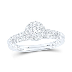 10kt White Gold Womens Round Diamond Bridal Wedding Engagement Ring Band Set 1/2 Cttw