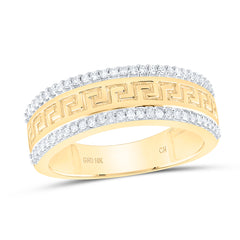 10kt Yellow Gold Mens Round Diamond Wedding Patterned Band Ring 1/3 Cttw