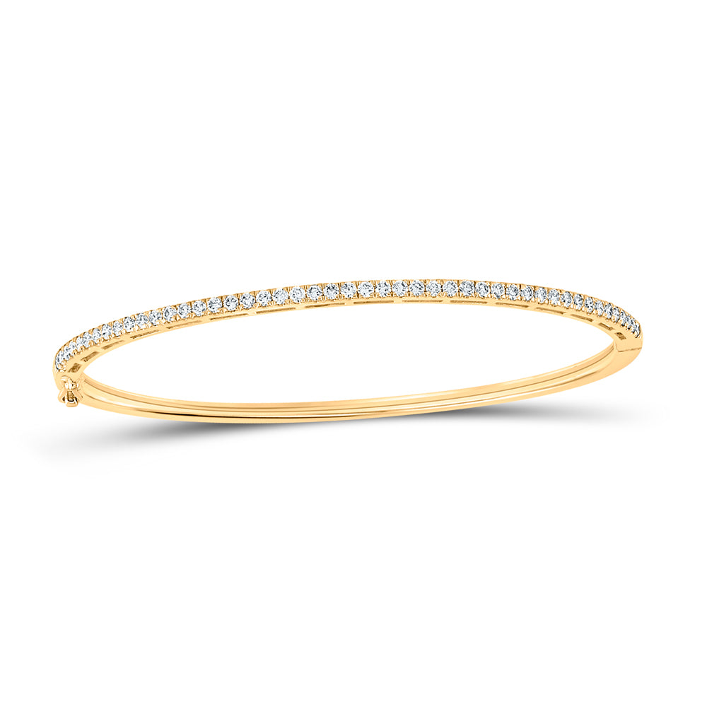 14K Yellow Gold Womens Round Natural Diamond Classic Bangle Bracelet 1.00 CTW 7.22 Gram