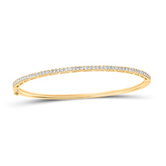 14K Yellow Gold Womens Round Natural Diamond Classic Bangle Bracelet 1.00 CTW 7.22 Gram