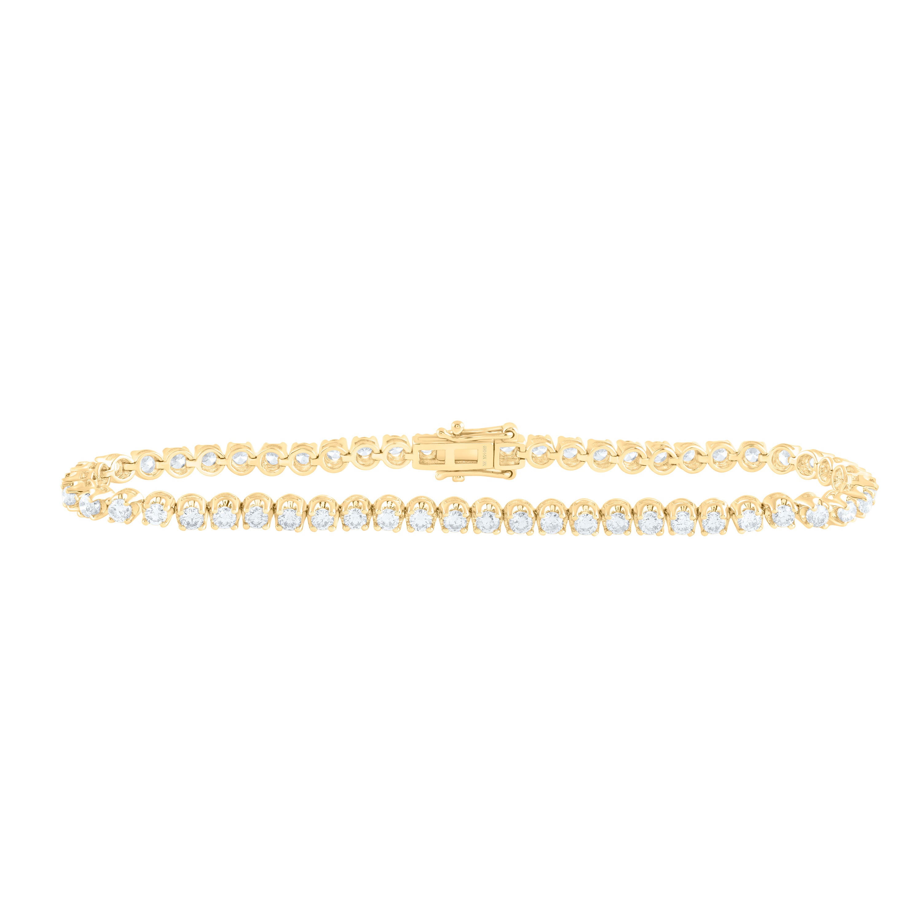 14kt Yellow Gold Womens Round Diamond Classic Tennis Bracelet 3.00 Cttw