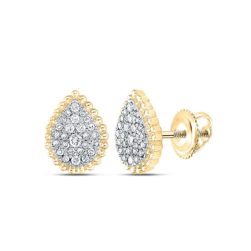 10K Yellow Gold Womens Round Natural Diamond Fashion Teardrop Earrings 1.00 CTW 0.97 Gram