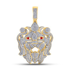 10kt Yellow Gold Mens Round Diamond Lion Head Charm Pendant 2.00 Cttw