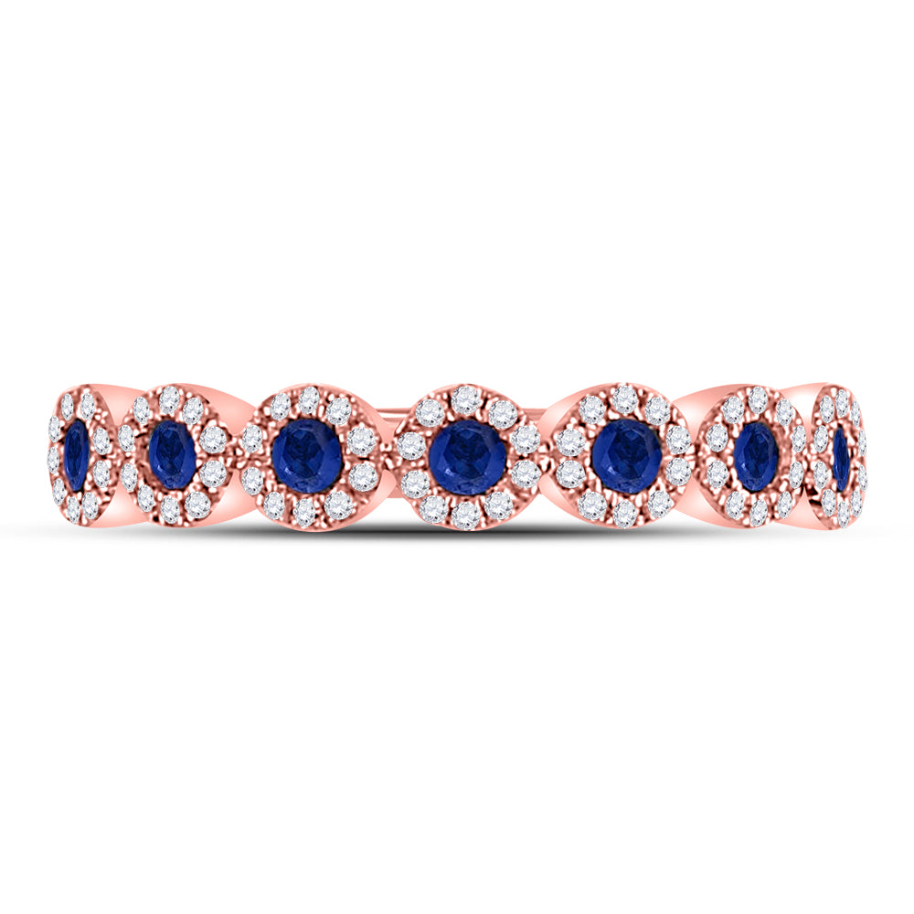 10K Rose Gold Womens Round Blue Sapphire Stackable Band Ring 1/2 CTW 3.17 Gram