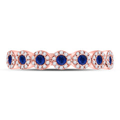 10K Rose Gold Womens Round Blue Sapphire Stackable Band Ring 1/2 CTW 3.17 Gram