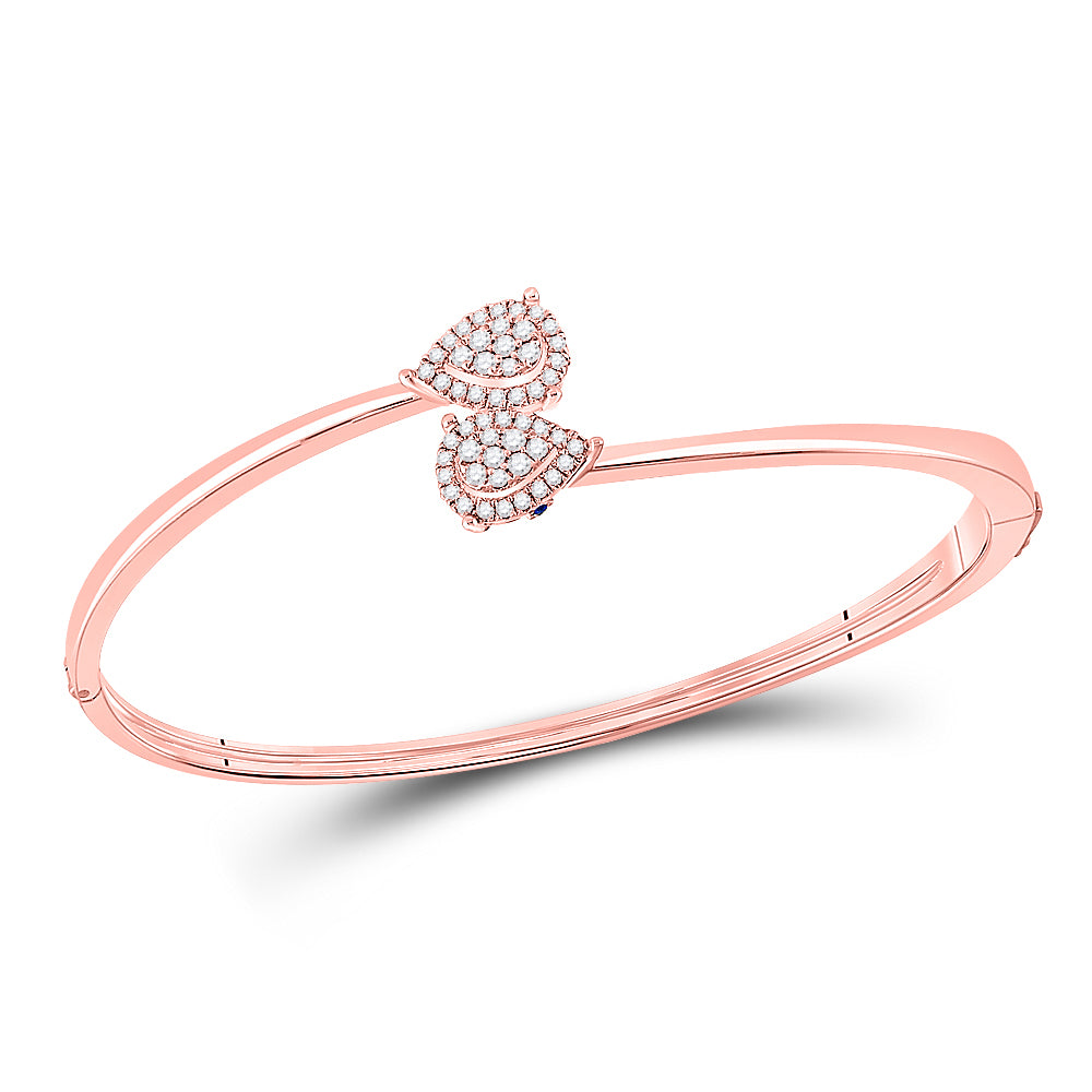 14kt Rose Gold Womens Round Diamond Bypass Cluster Pear Bracelet 1/2 Cttw