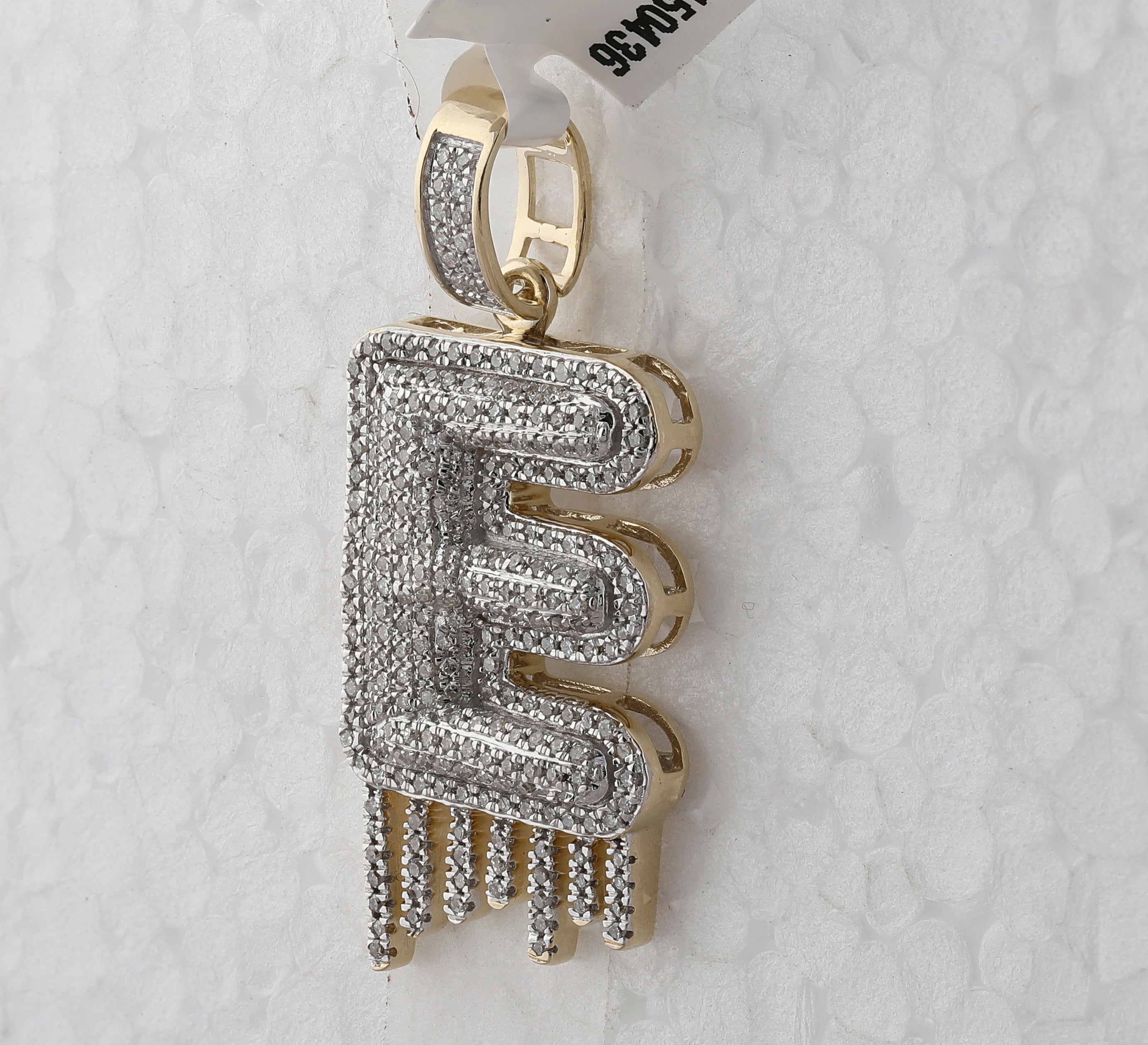 10kt Yellow Gold Mens Round Diamond ""E"" Letter Charm Pendant 3/4 Cttw