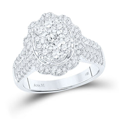 14kt White Gold Womens Round Diamond Right Hand Cluster Oval Ring 1-1/2 Cttw
