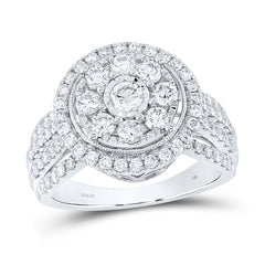 14kt White Gold Womens Round Diamond Right Hand Halo Cluster Ring 1-1/2 Cttw