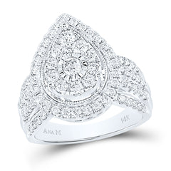 14kt White Gold Womens Round Diamond Right Hand Pear Shaped Cluster Ring 1-1/2 Cttw