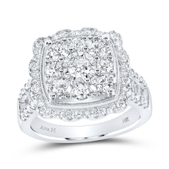 14kt White Gold Womens Round Diamond Right Hand Flower Cluster Ring 2.00 Cttw