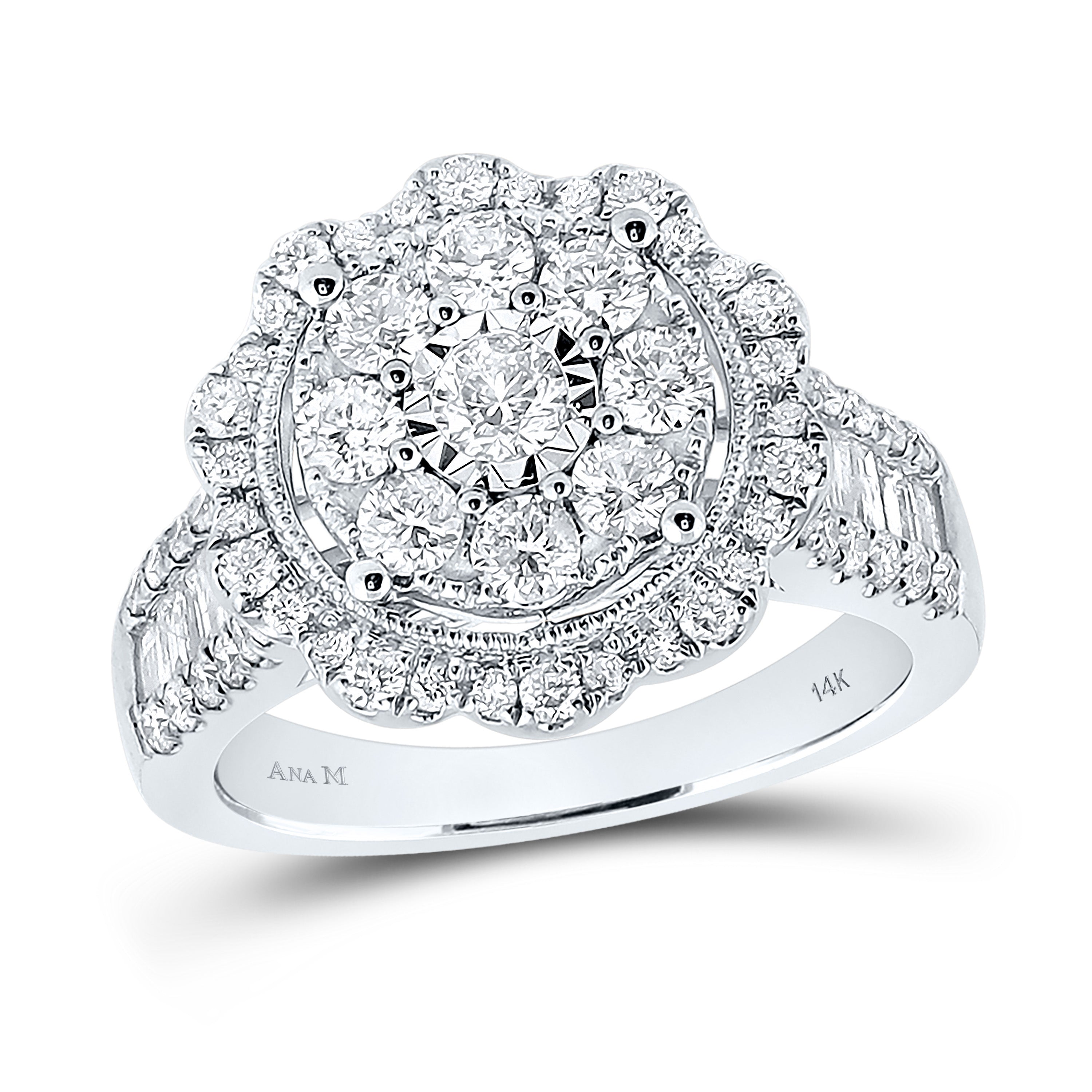 14kt White Gold Womens Round Diamond Right Hand Cluster Ring 1-5/8 Cttw