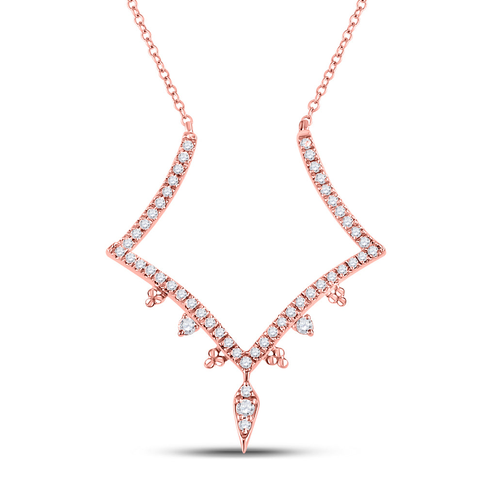 14kt Rose Gold Womens Round Diamond Modern-V Fashion Necklace 1/4 Cttw