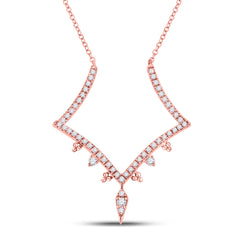 14kt Rose Gold Womens Round Diamond Modern-V Fashion Necklace 1/4 Cttw
