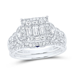 14kt White Gold Womens Baguette Diamond Bridal Wedding Engagement Ring Band Set 1.00 Cttw