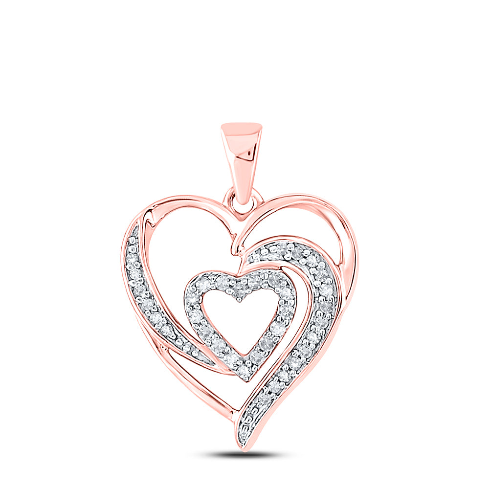 10kt Rose Gold Womens Round Diamond Fashion Heart Pendant 1/6 Cttw