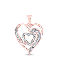 10kt Rose Gold Womens Round Diamond Fashion Heart Pendant 1/6 Cttw