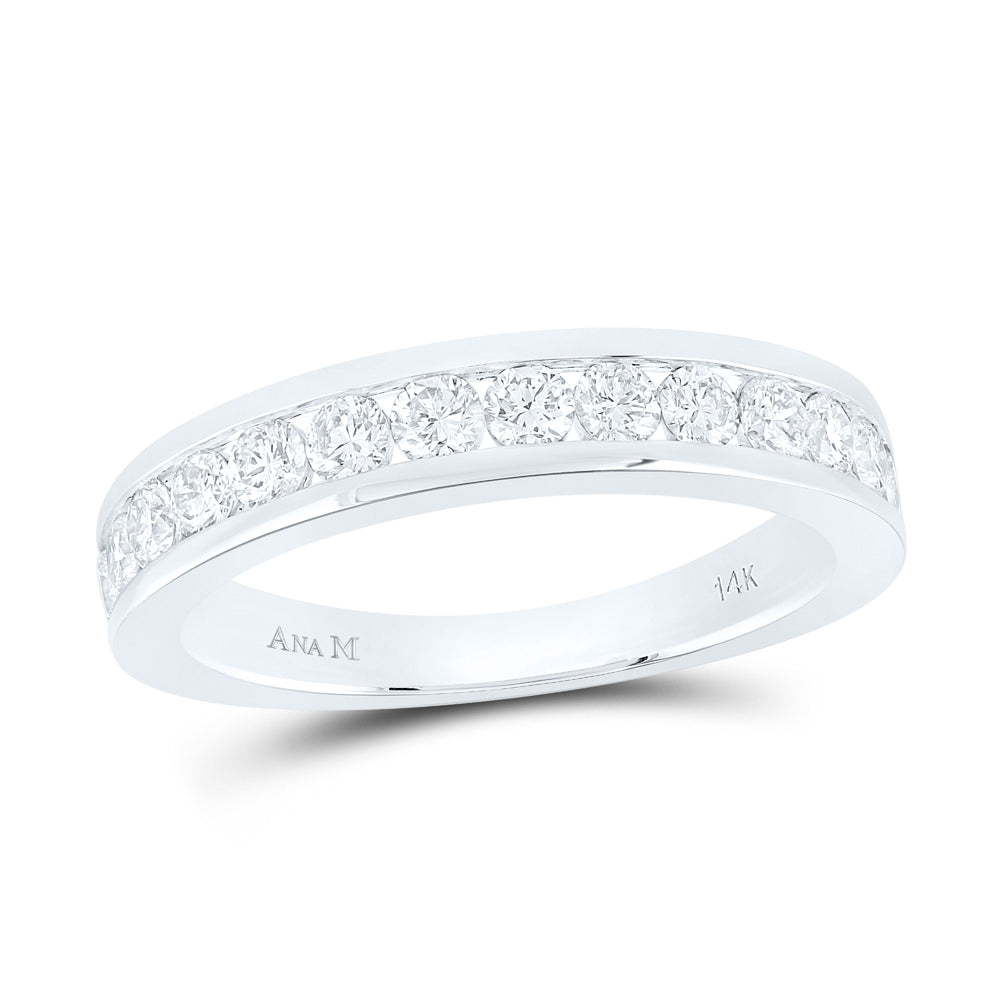 14K White Gold Womens Round Natural Diamond Wedding Single Row Band 3/4 CTW 4.01 Gram