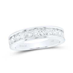 14kt White Gold Womens Round Diamond Wedding Single Row Band 1.00 Cttw