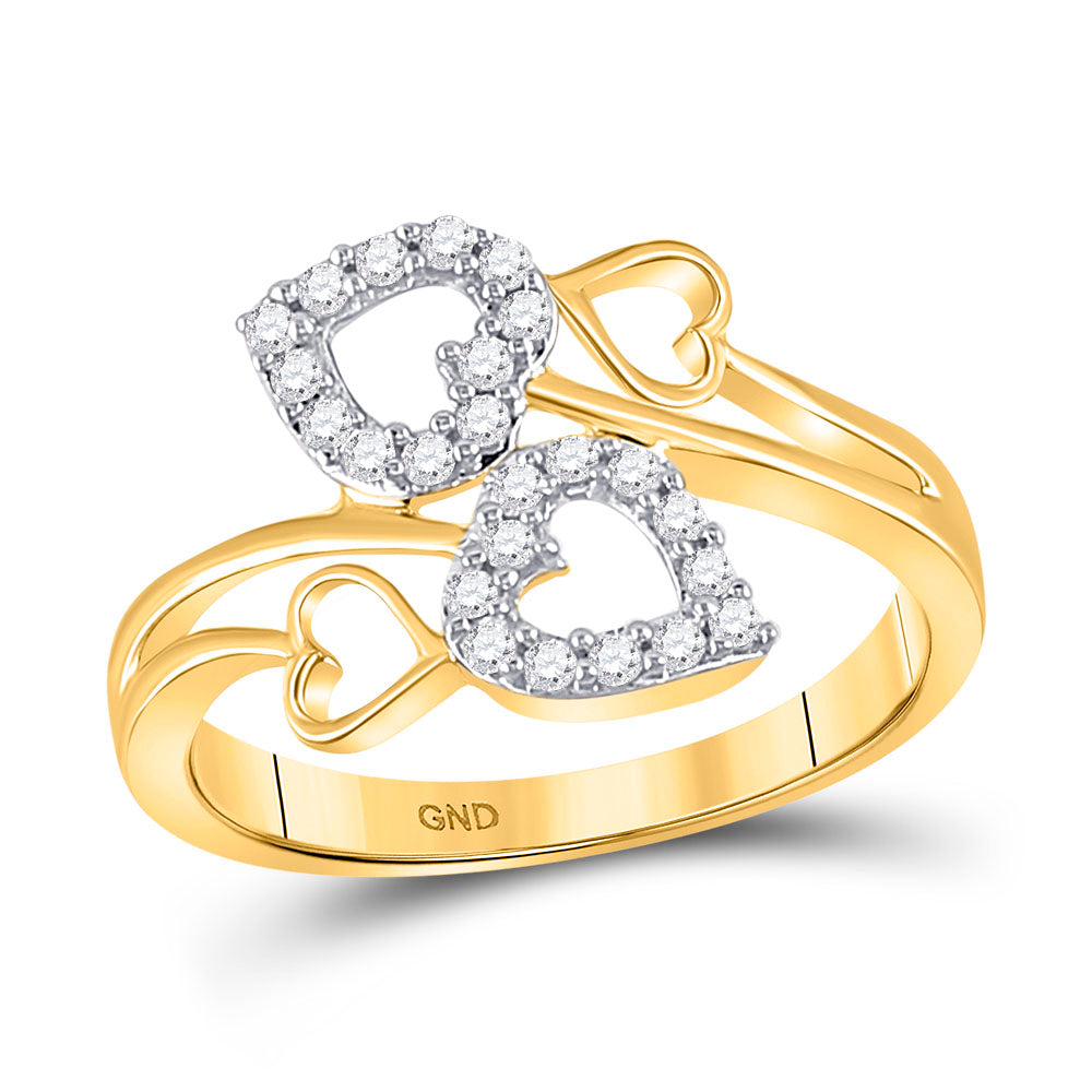 10kt Yellow Gold Womens Round Diamond Fashion Heart Ring 1/4 Cttw