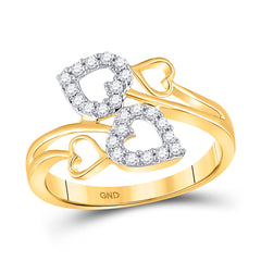 10kt Yellow Gold Womens Round Diamond Fashion Heart Ring 1/4 Cttw