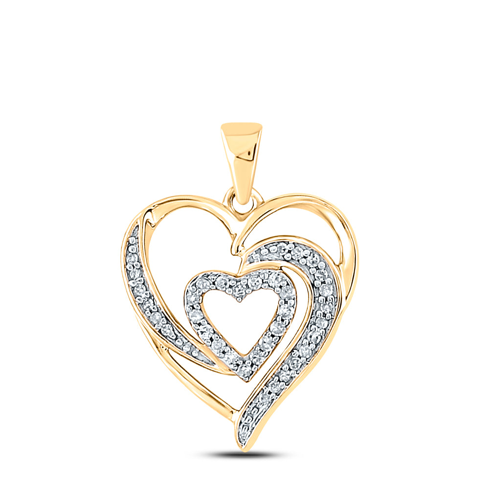 10kt Yellow Gold Womens Round Diamond Fashion Heart Pendant 1/6 Cttw