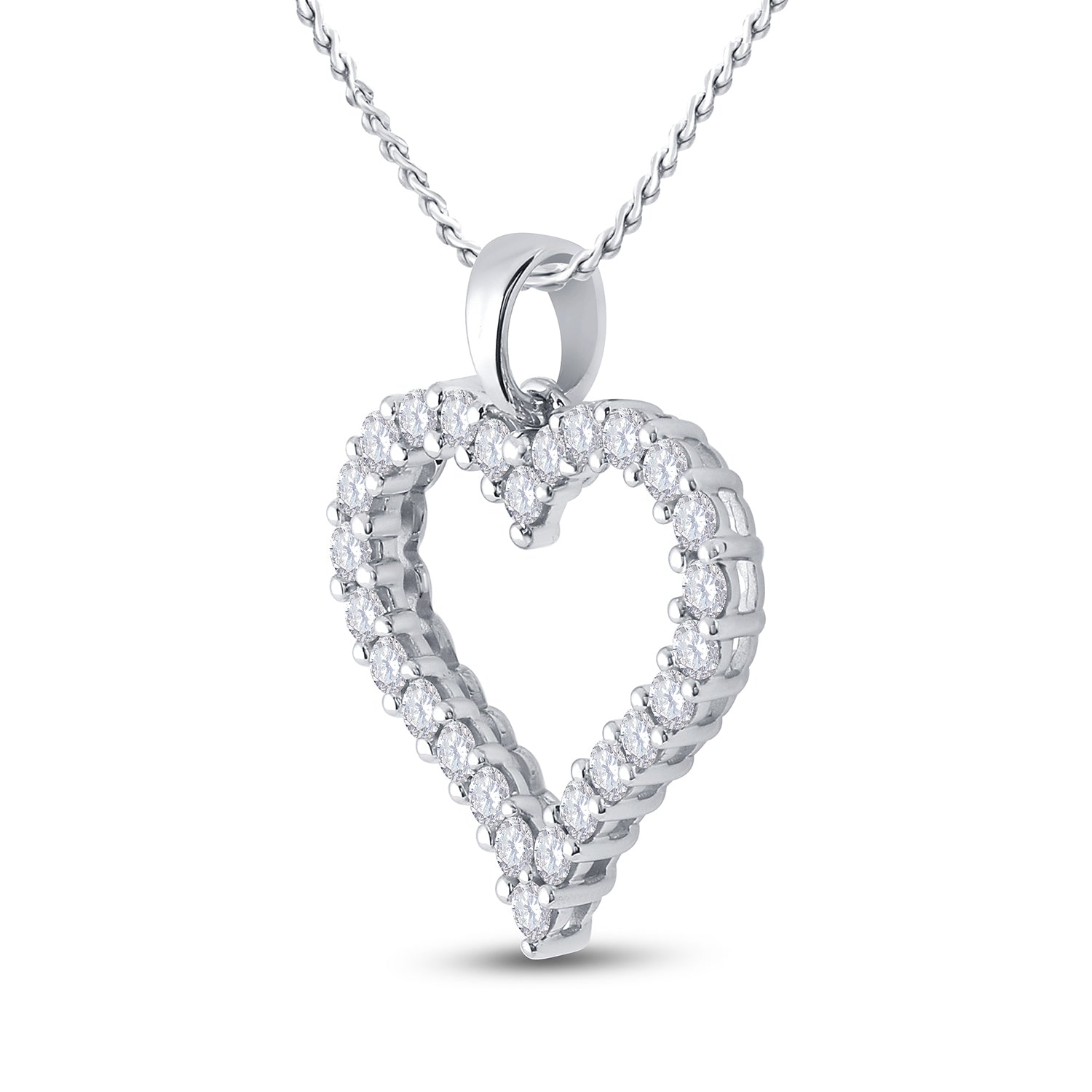 14kt White Gold Womens Round Diamond Outline Heart Pendant 1.00 Cttw
