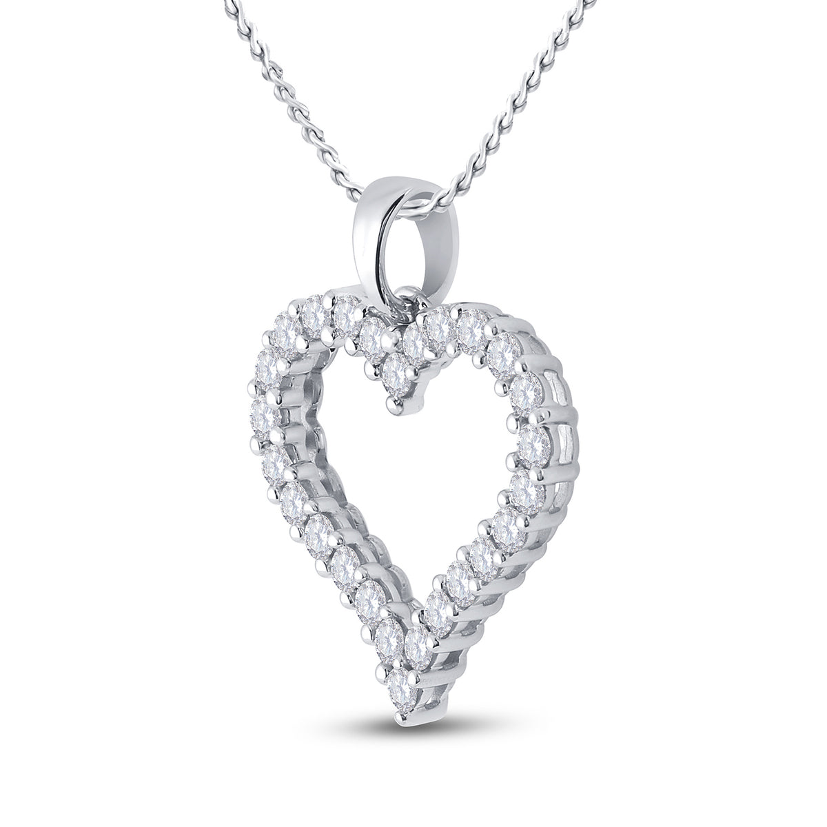 14kt White Gold Womens Round Diamond Outline Heart Pendant 1.00 Cttw