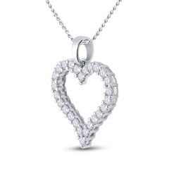14kt White Gold Womens Round Diamond Outline Heart Pendant 1.00 Cttw