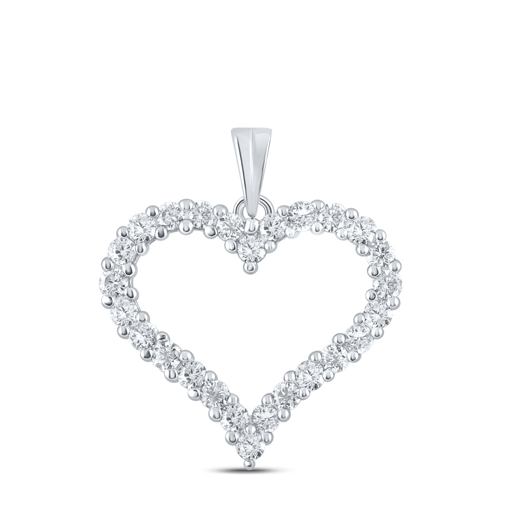 14kt White Gold Womens Round Diamond Outline Heart Pendant 1.00 Cttw