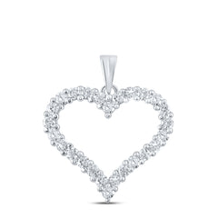 14kt White Gold Womens Round Diamond Outline Heart Pendant 1.00 Cttw
