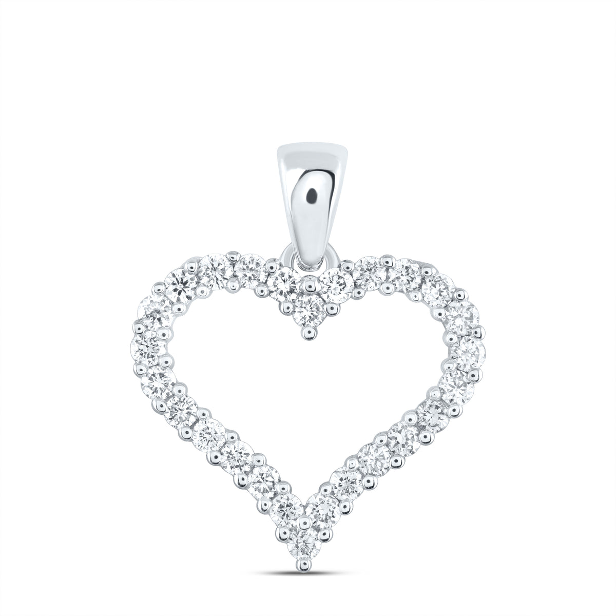 14K White Gold Womens Round Natural Diamond Outline Heart Pendant 1/2 CTW 1.56 Gram