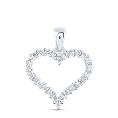 14K White Gold Womens Round Natural Diamond Outline Heart Pendant 1/2 CTW 1.56 Gram