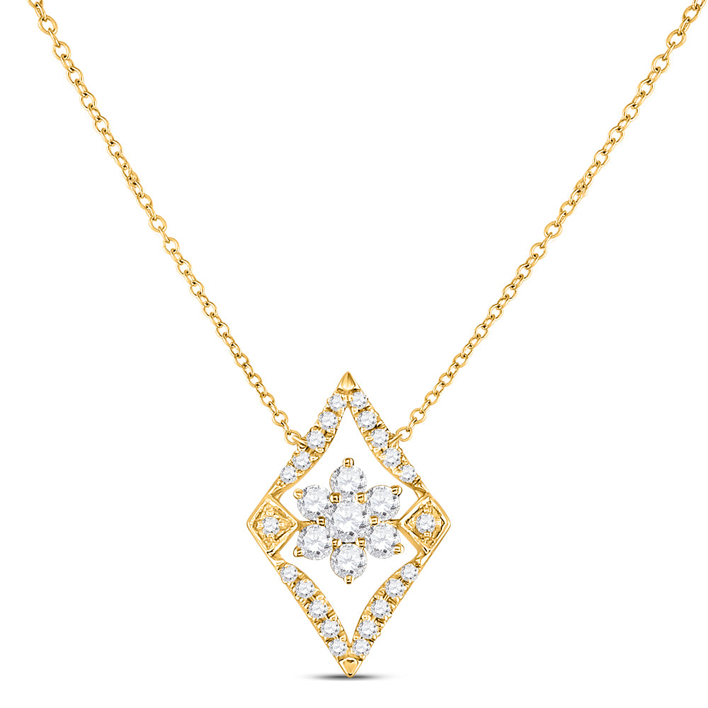 14kt Yellow Gold Womens Round Diamond Geometric Cluster Necklace 1/3 Cttw