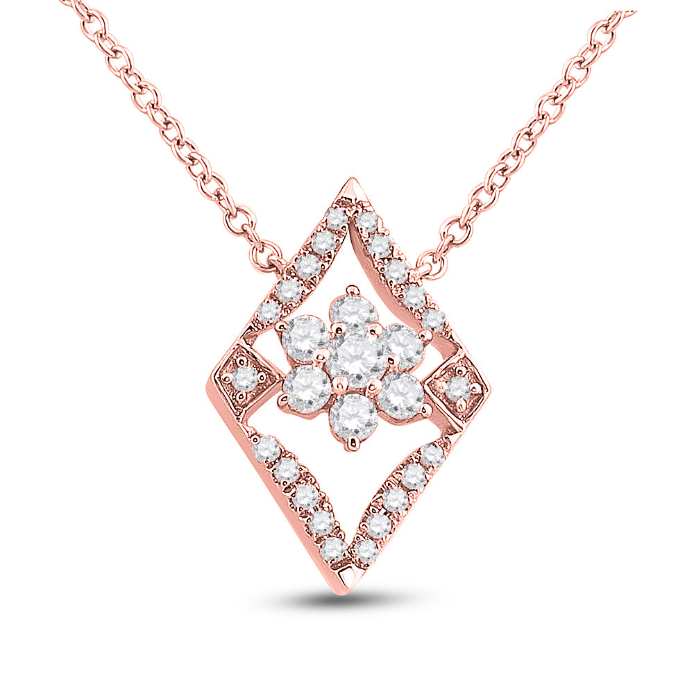14kt Rose Gold Womens Round Diamond Geometric Cluster Necklace 1/3 Cttw