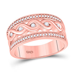 10kt Rose Gold Womens Round Diamond Twist Scroll Band Ring 1/4 Cttw