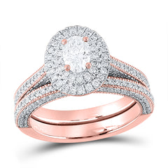14kt Rose Gold Womens Oval Diamond Bridal Wedding Engagement Ring Band Set 1-5/8 Cttw (Certified)