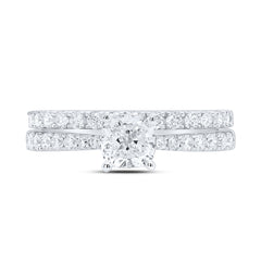 14K White Gold Womens Cushion Diamond Bridal Wedding Engagement Ring Band Set 1-1/5 CTW (Certified) 3.42 Gram
