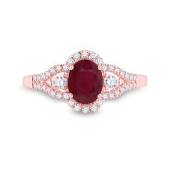 14K Rose Gold Womens Oval Ruby Solitaire Diamond Ring 1-5/8 CTW 2.75 Gram