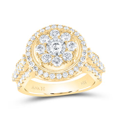 14kt Yellow Gold Womens Round Diamond Fashion Cocktail Cluster Ring 1-3/4 Cttw
